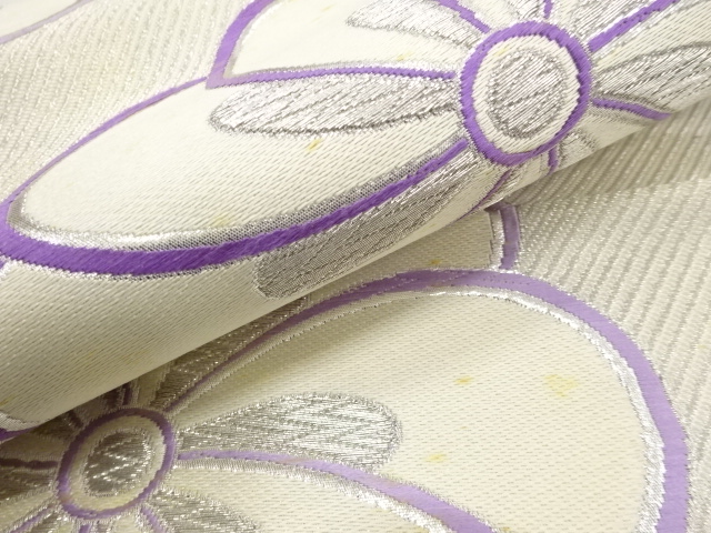  アンティーク　捻じり花模様織り出し袋帯（材料）